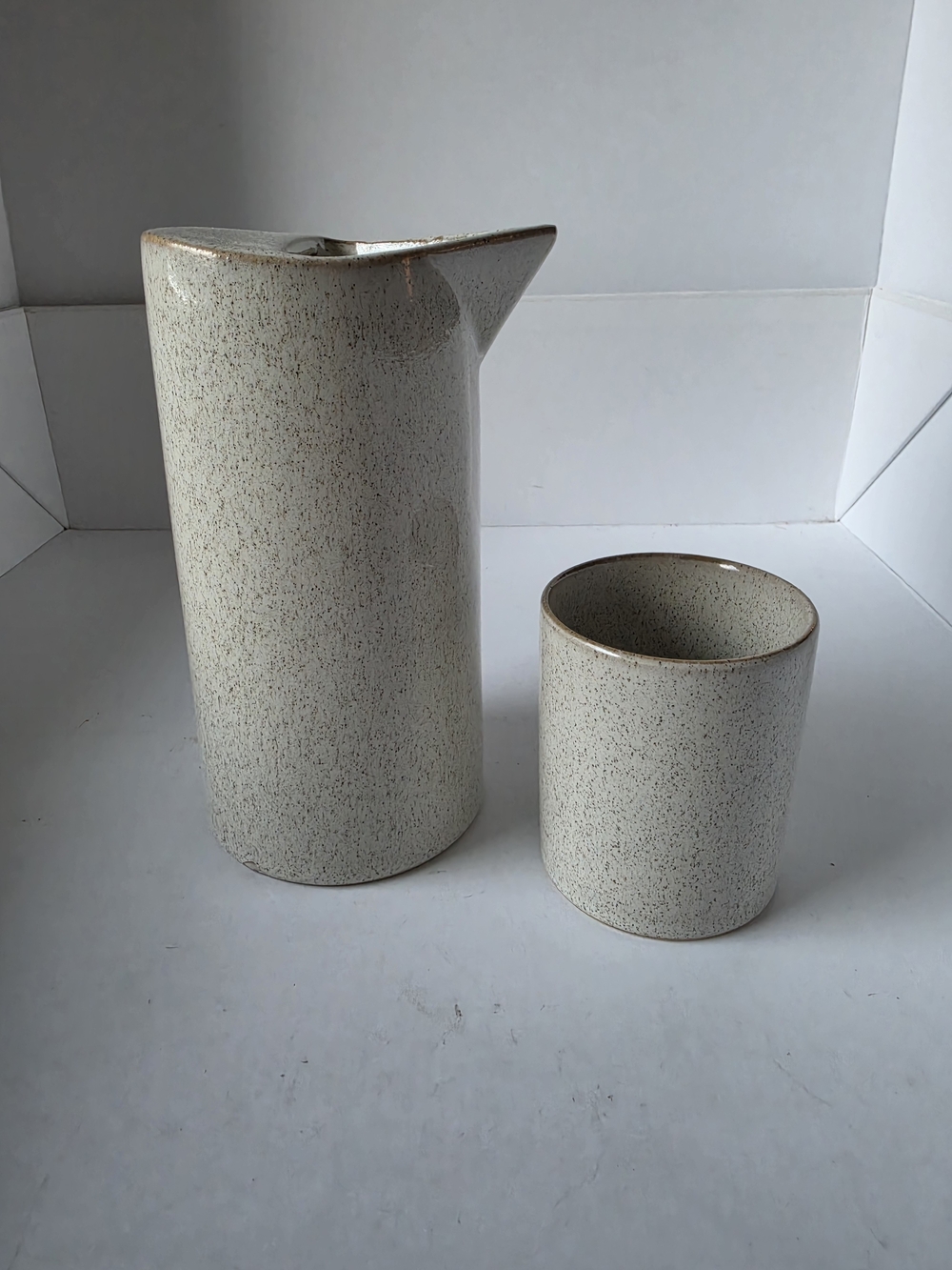 Minimalist Speckled Ceramic Pitcher and Tumbler Set in Cream
